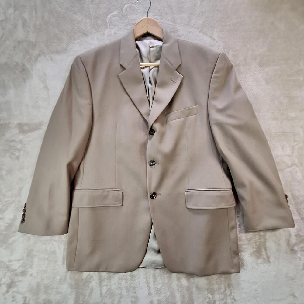 Lauren Ralph Lauren Suit Jacket Mens 40 Short Beige Wool Single Vent 3 Btn